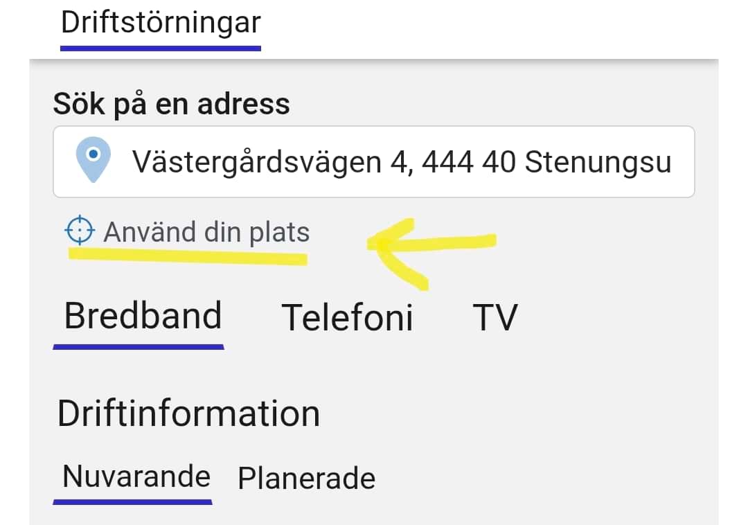 Exempel på driftstörningssida
